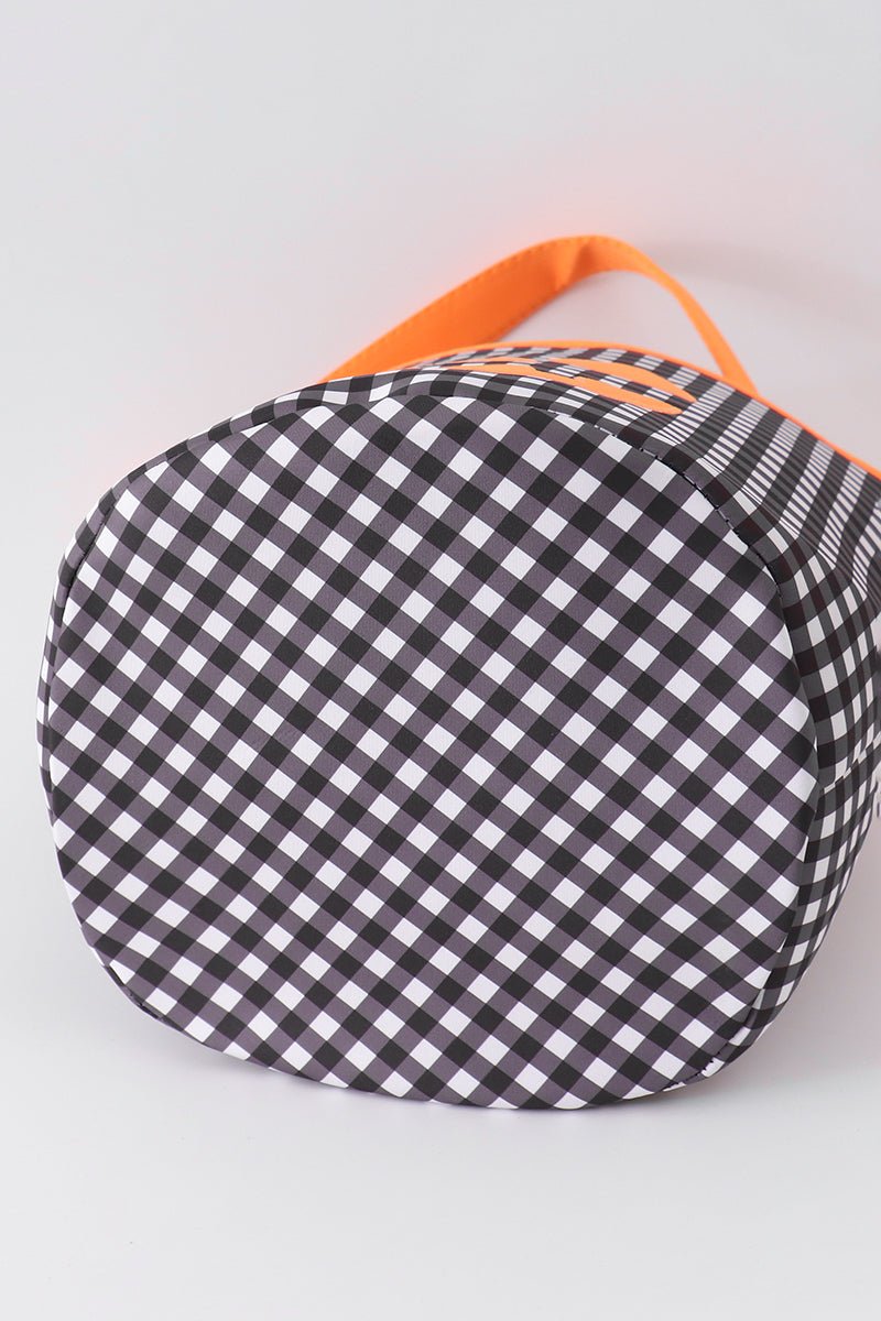 Black Pumpkin Applique Gingham Basket - Abbies Place