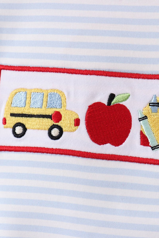 Blue Apple Bus Embroidered Top - Abbies Place
