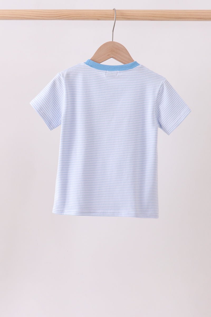 Blue stripe Smirk face applique top - Abbies Place