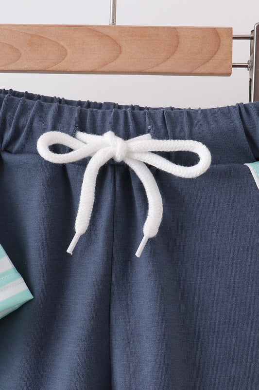 Blue Stripe under the sea Embroidered Set - Abbies Place
