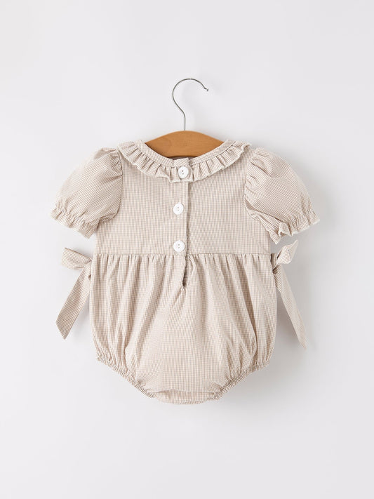 Fall Halloween & Thanksgiving Pumpkin Embroidery Smock Plaid Baby Girl Romper - Abbies Place