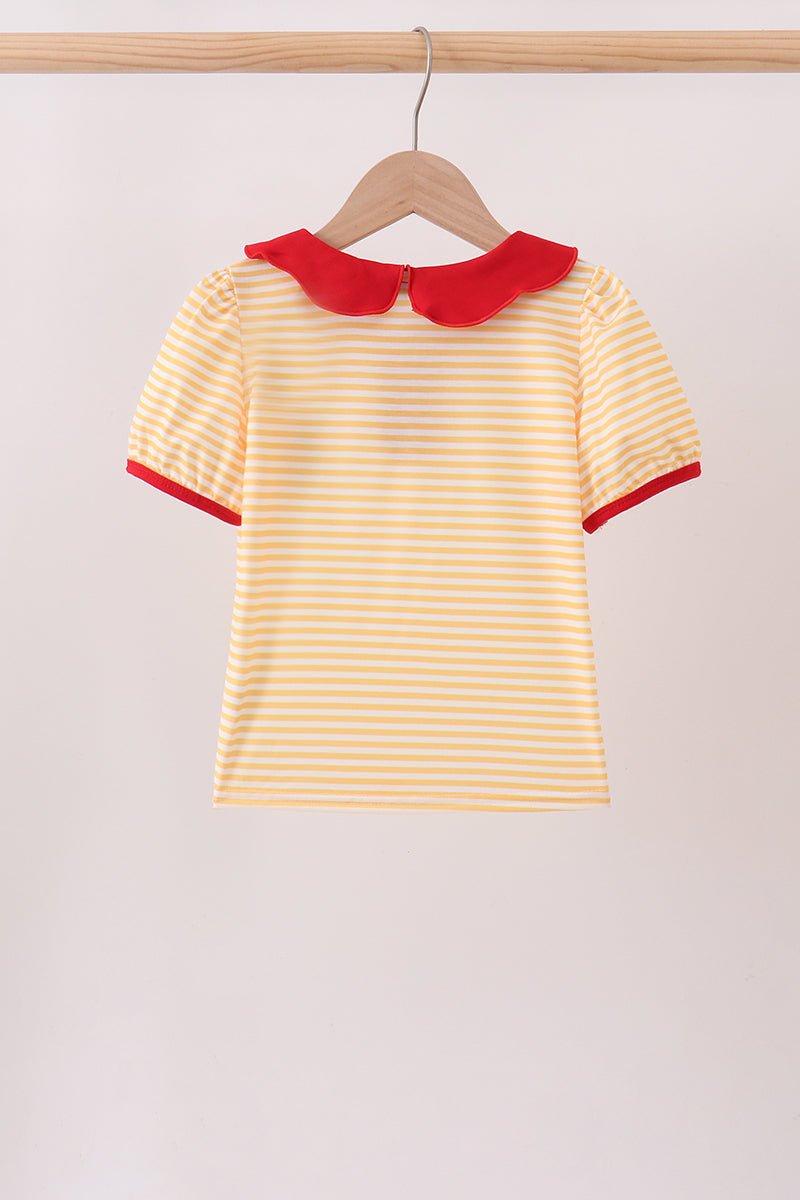 Mustard Stripe Apple Embroidered Top - Abbies Place