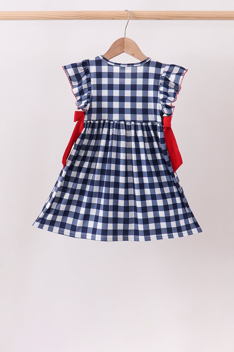 Navy Apple Smocked Gingham Dress - Abbies Place