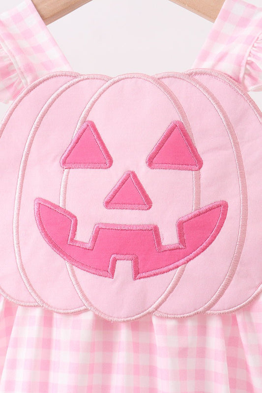Pink Jack-O-Lantern Applique Ruffle Gingham Bubble - Abbies Place