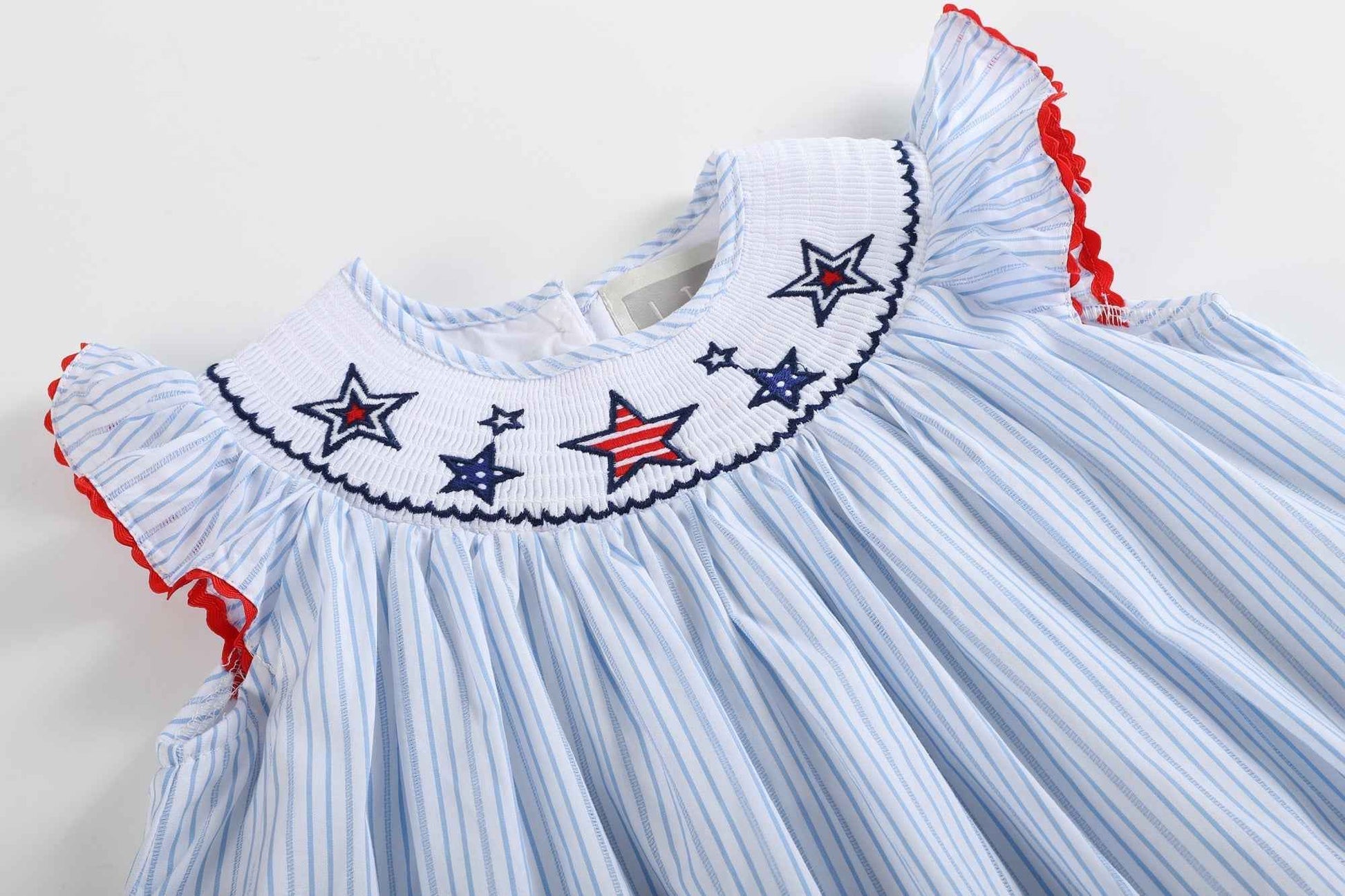 4th of July Blue Striped Stars Smocked Bishop Dress - Abbies Place