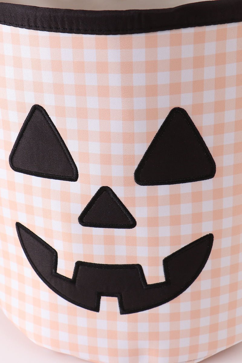 Apricot Pumpkin Applique Gingham Basket - Abbies Place