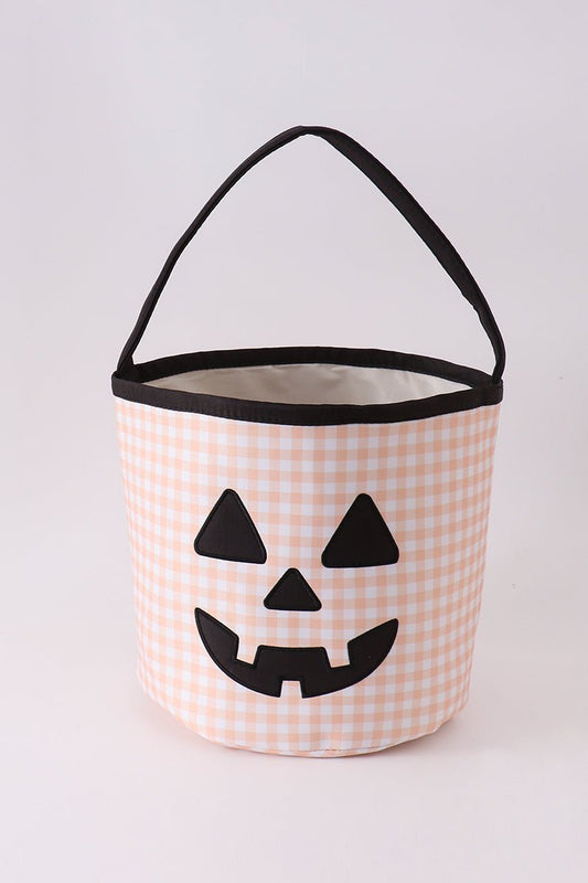 Apricot Pumpkin Applique Gingham Basket - Abbies Place