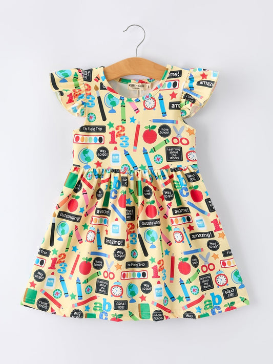 Back to School Alphabet Number Girls Dress Ruffle Sleeve - Abbies Place