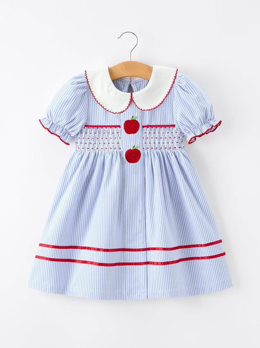 Back to School Apple Chenille Girls Dress Petals Collar - Abbies Place