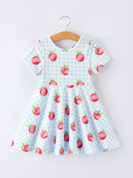 Back to School Apple Plaid Girls Dress Short Sleeve - Abbies Place