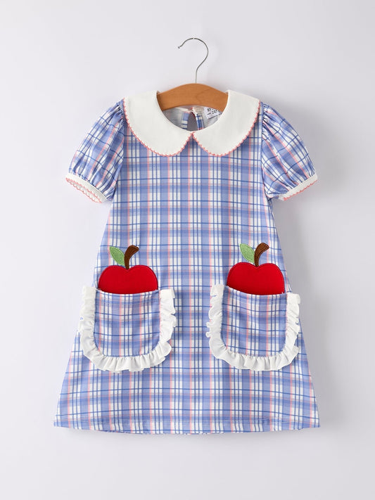 BACK TO SCHOOL Pocket Applique Check Girls Dress - Abbies Place