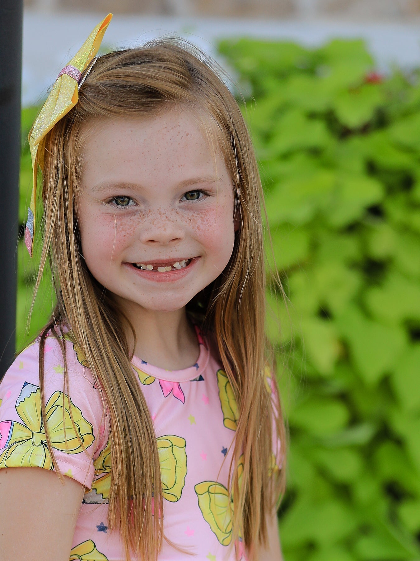 Back to School Yellow Bow Print Girls Dress - Abbies Place