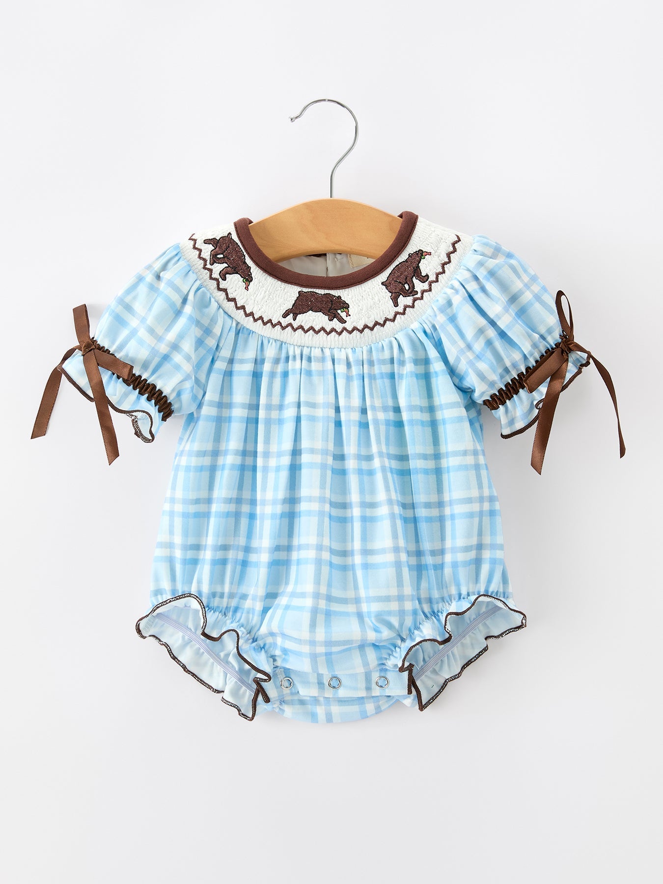 Bear Smocked Plaid Baby Bubble - Abbies Place