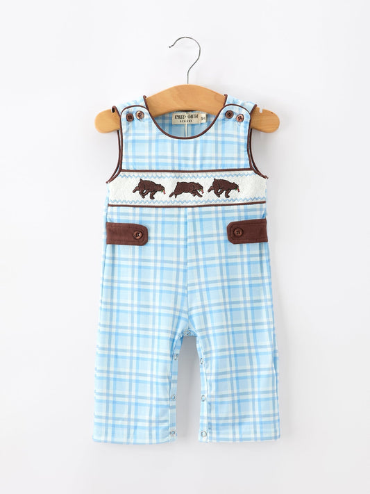 Bear Smocked Plaid Baby Jonjon - Abbies Place
