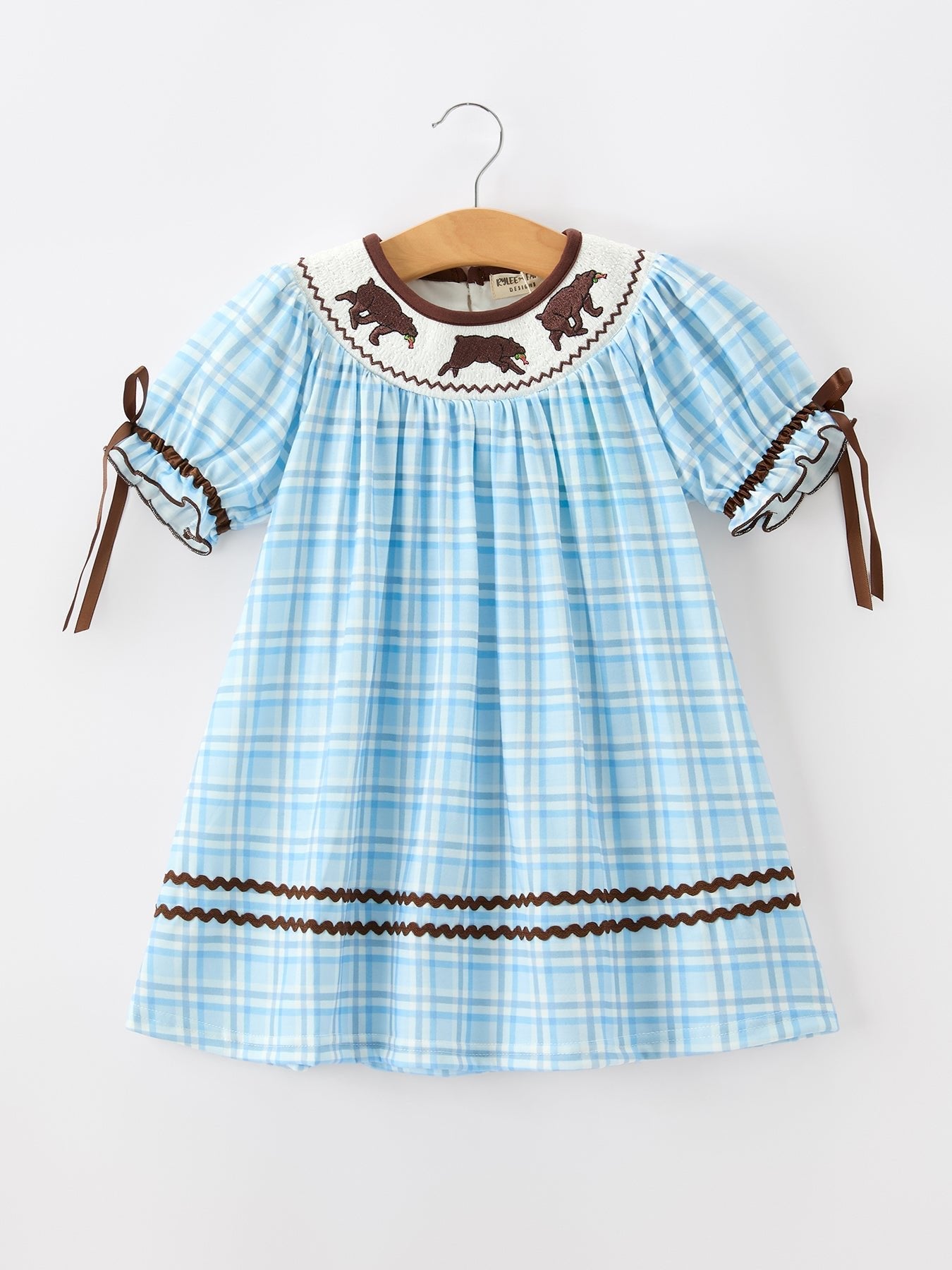 Bear Smocked Plaid Girl Dress - Abbies Place