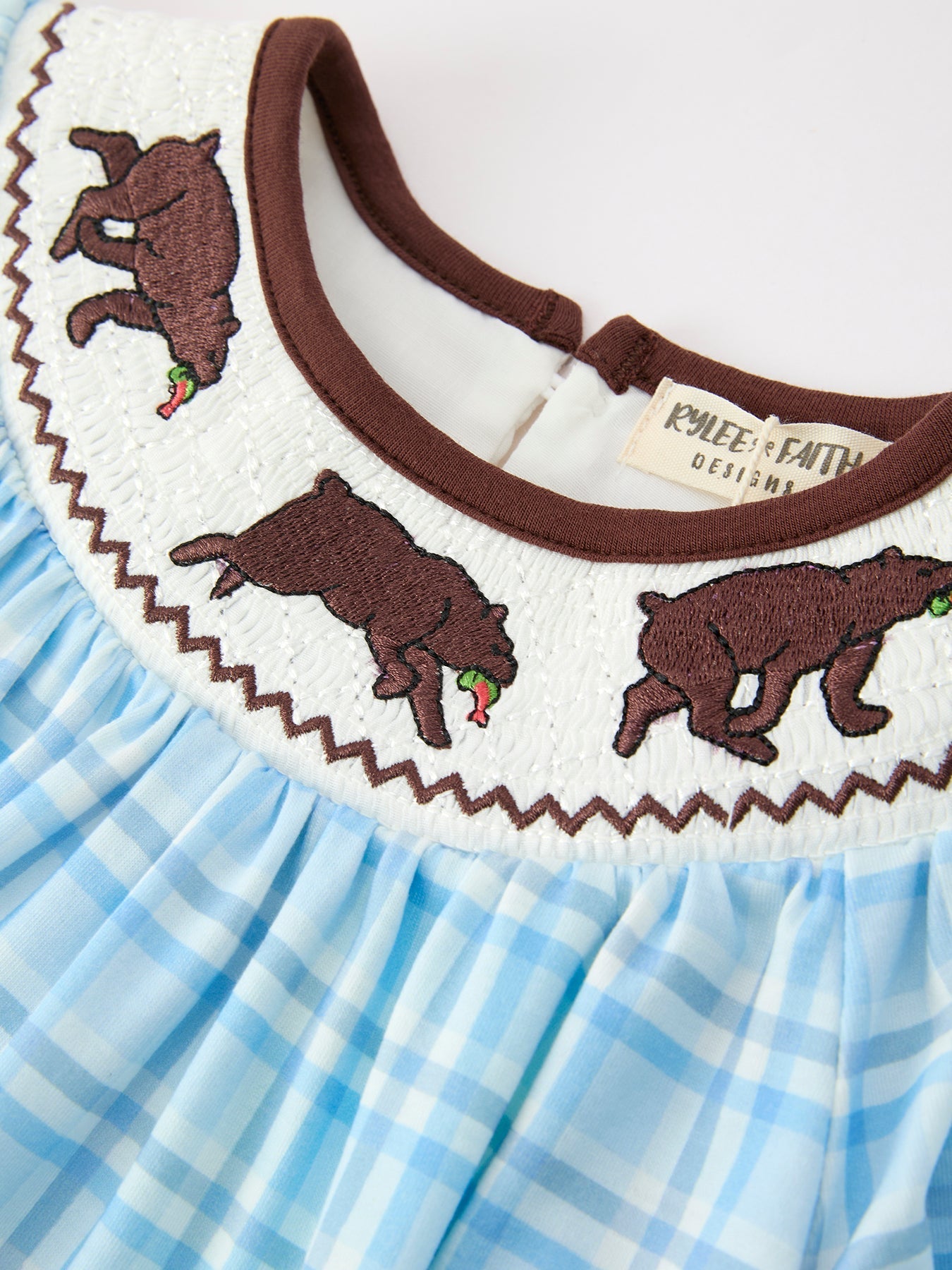 Bear Smocked Plaid Girl Dress - Abbies Place