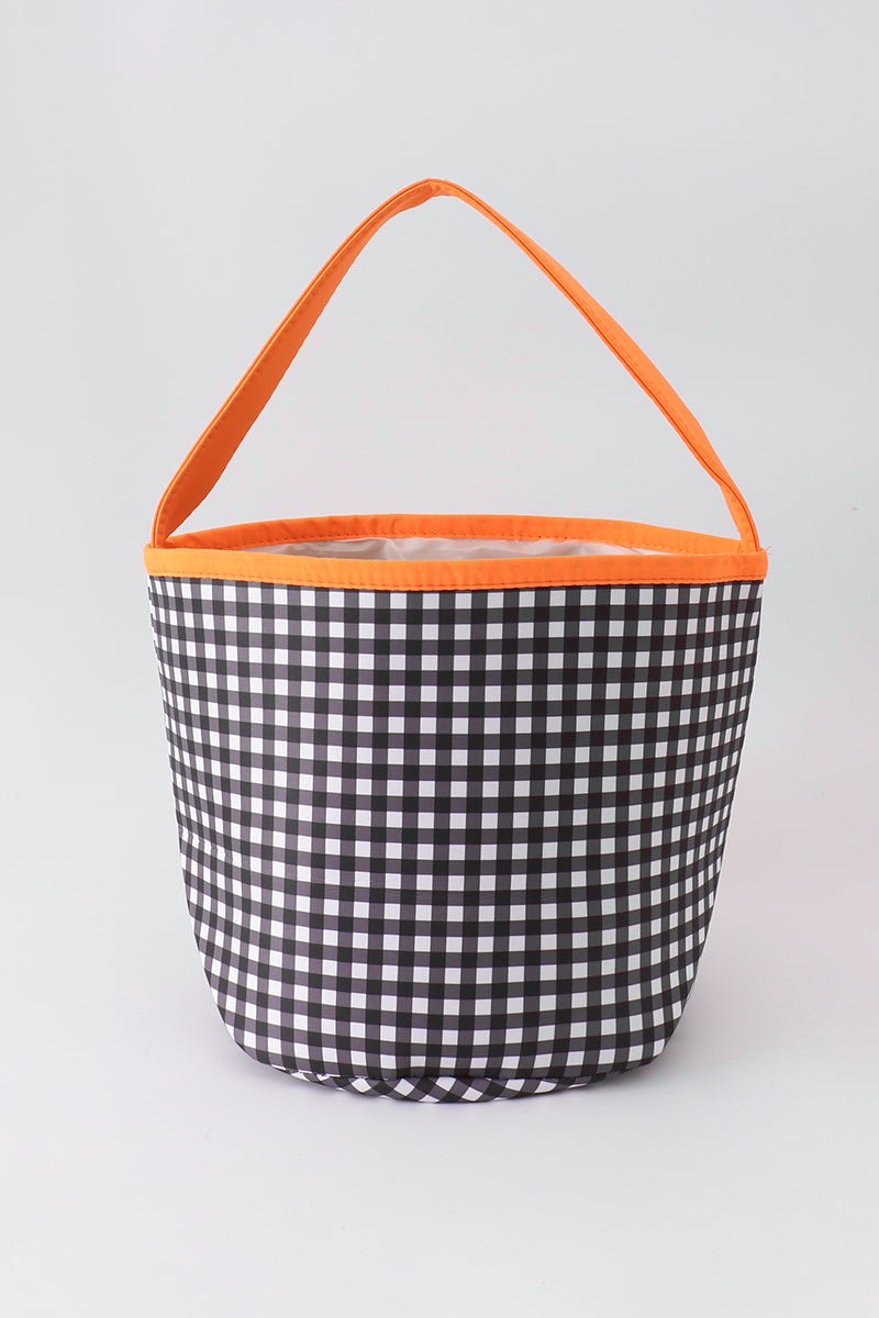 Black Pumpkin Applique Gingham Basket - Abbies Place