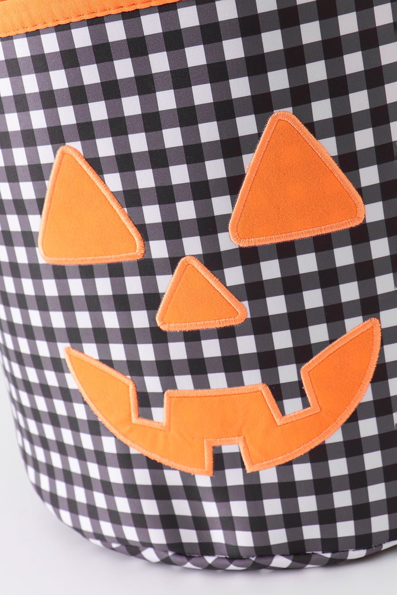 Black Pumpkin Applique Gingham Basket - Abbies Place