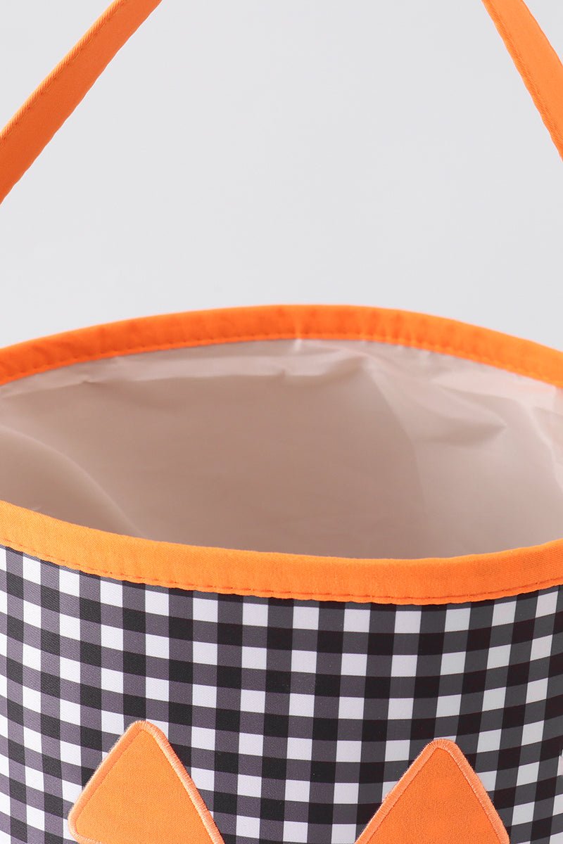 Black Pumpkin Applique Gingham Basket - Abbies Place