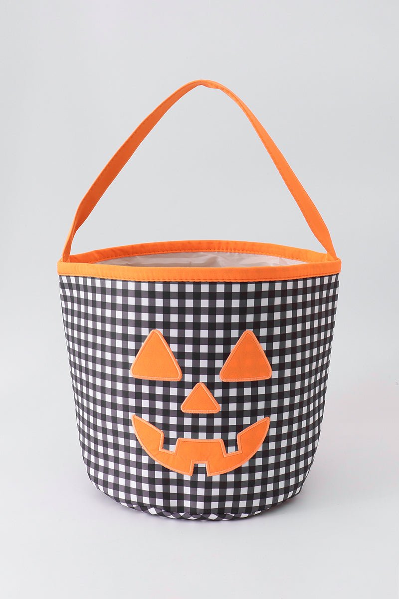 Black Pumpkin Applique Gingham Basket - Abbies Place