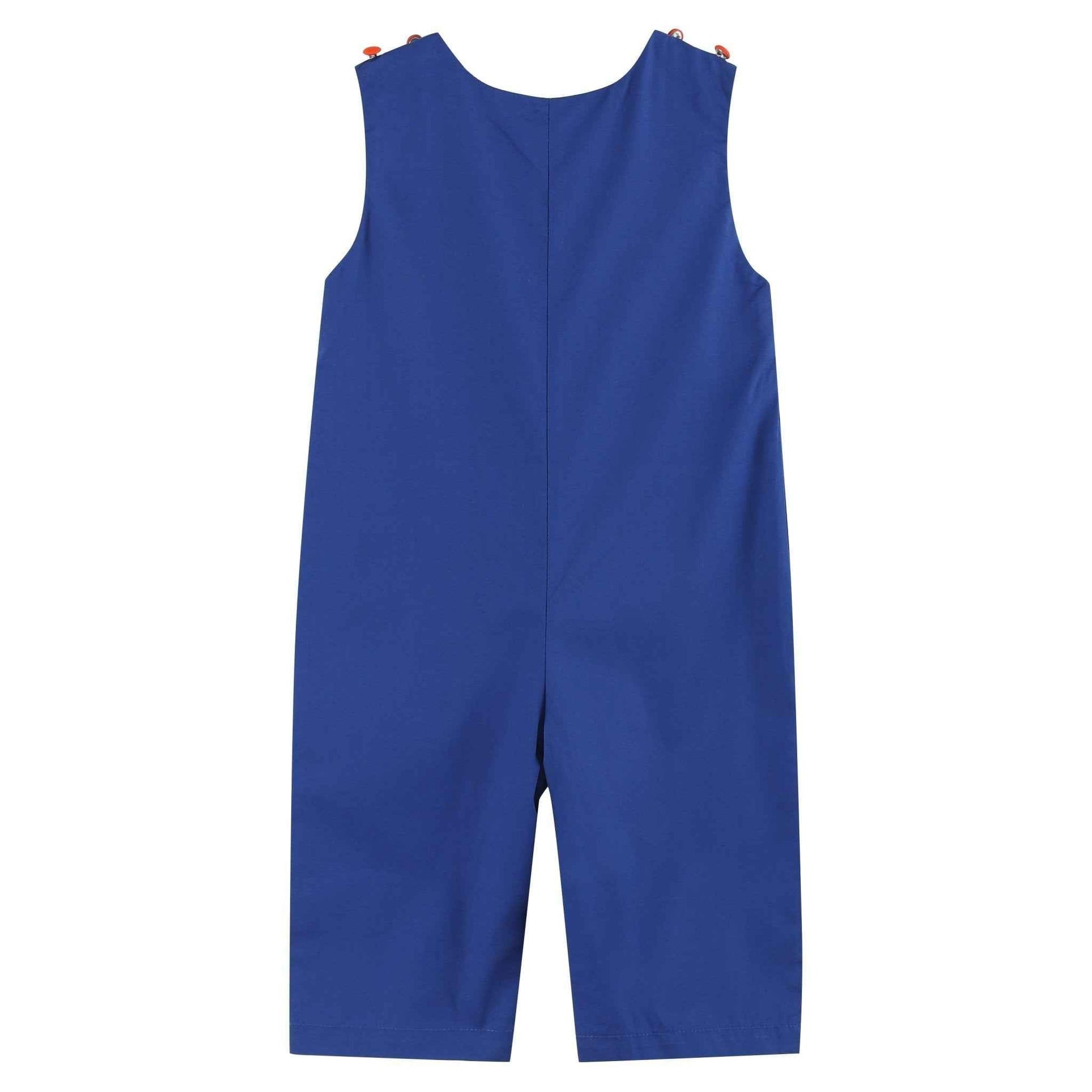 Blue and Orange Football Smocked Overalls - Abbies Place