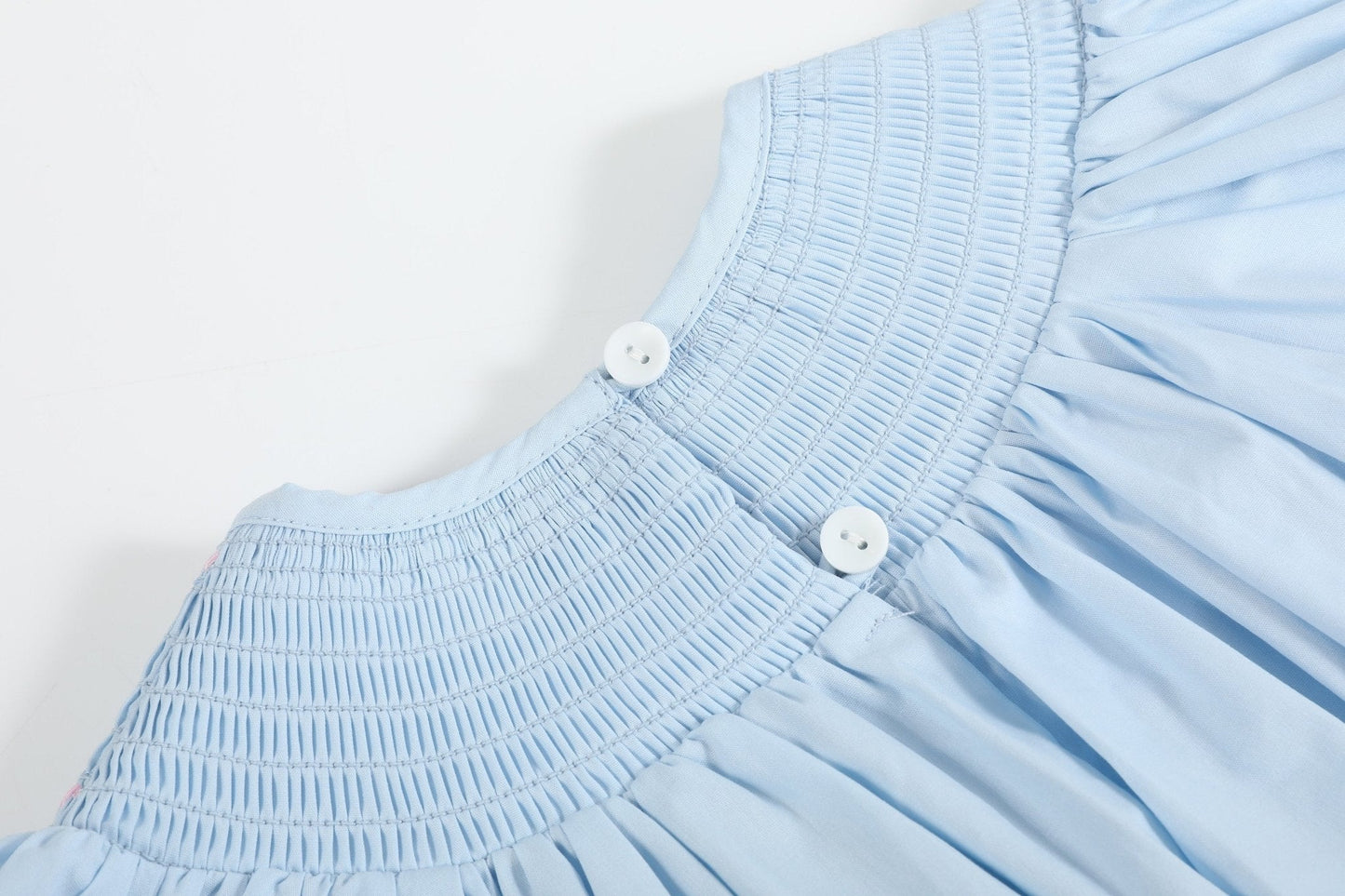 Blue and Pink Bow Smocked Bishop Dress - Abbies Place