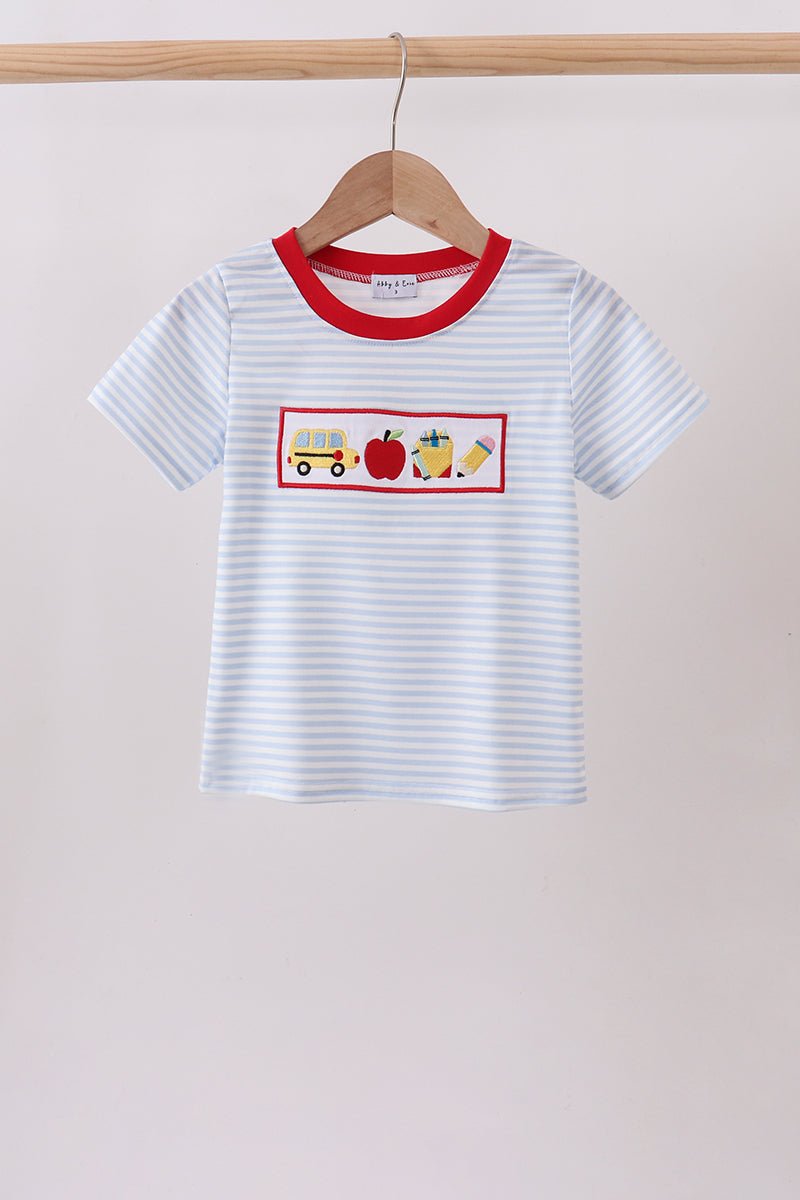 Blue Apple Bus Embroidered Top - Abbies Place