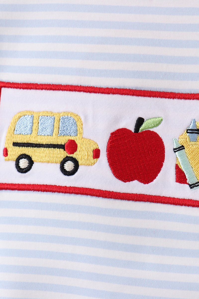Blue Apple Bus Embroidered Top - Abbies Place