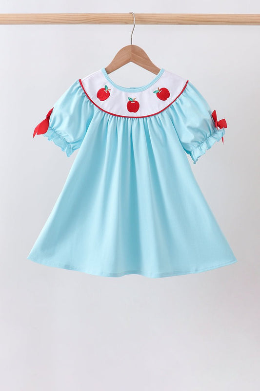 Blue Apple Embroidered Dress - Abbies Place