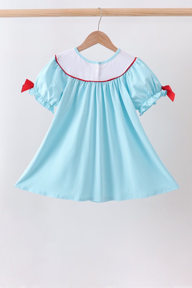 Blue Apple Embroidered Dress - Abbies Place