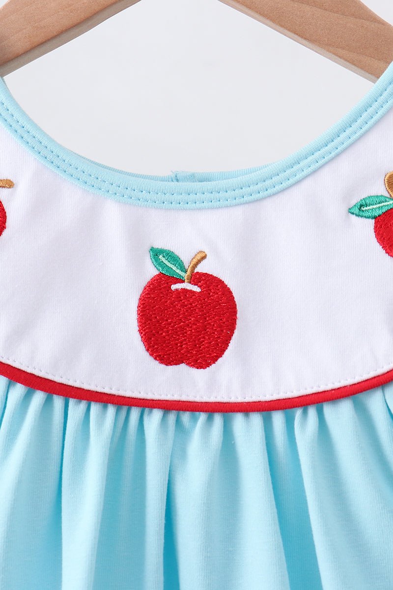 Blue Apple Embroidered Dress - Abbies Place