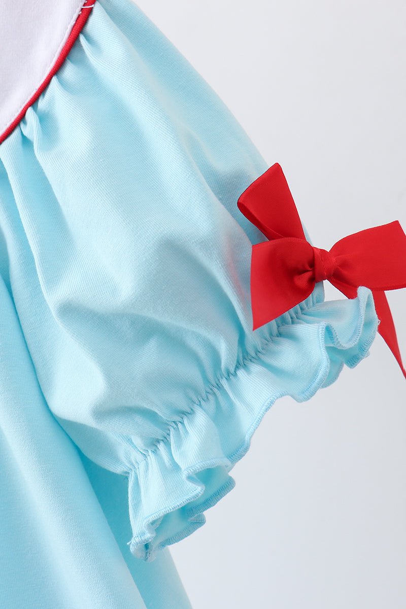 Blue Apple Embroidered Dress - Abbies Place
