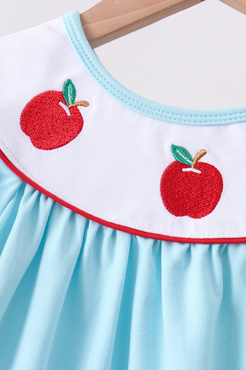 Blue Apple Embroidered Pants Set - Abbies Place