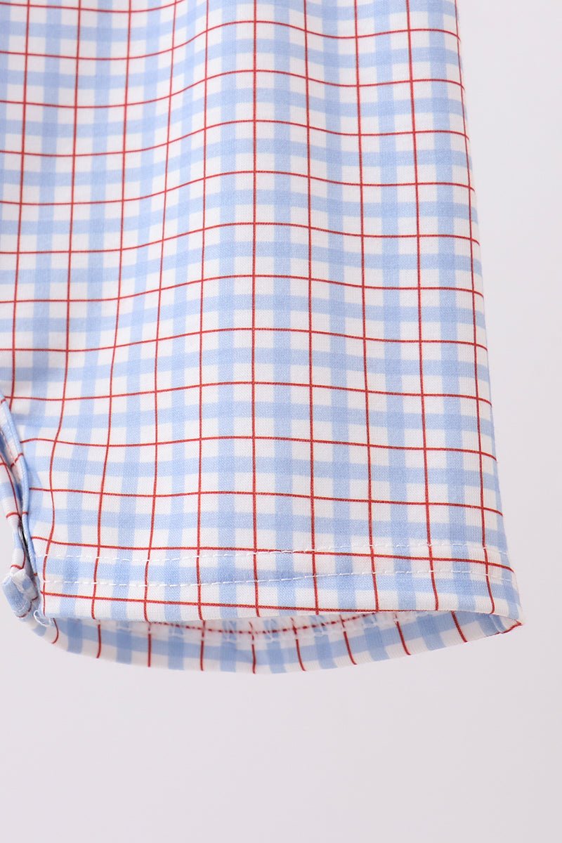 Blue Apple Embroidered Plaid Jon Jon - Abbies Place