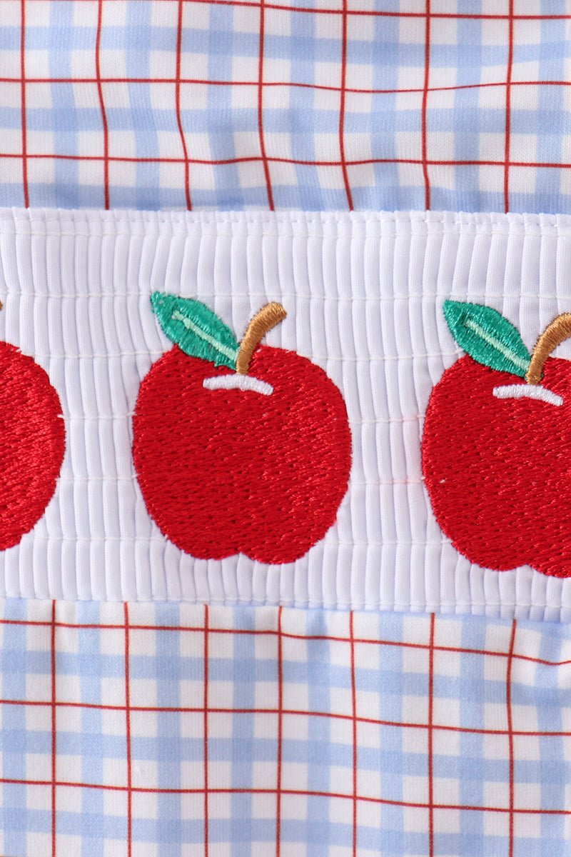 Blue Apple Embroidered Plaid Jon Jon - Abbies Place