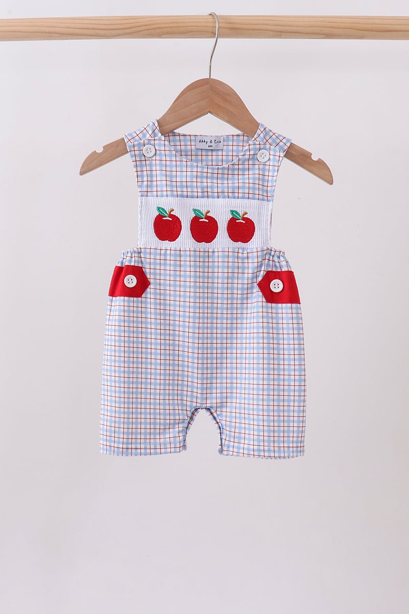 Blue Apple Embroidered Plaid Jon Jon - Abbies Place
