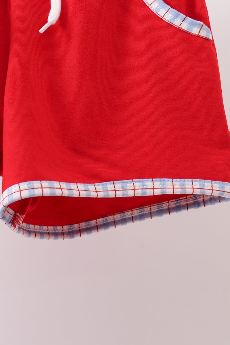 Blue Apple Embroidered Plaid Shorts Set - Abbies Place