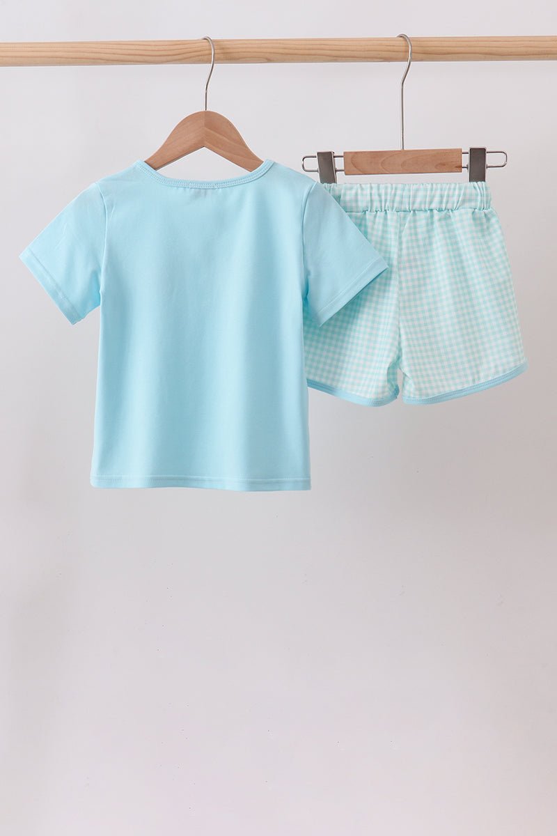 Blue Apple Embroidered Shorts Set - Abbies Place