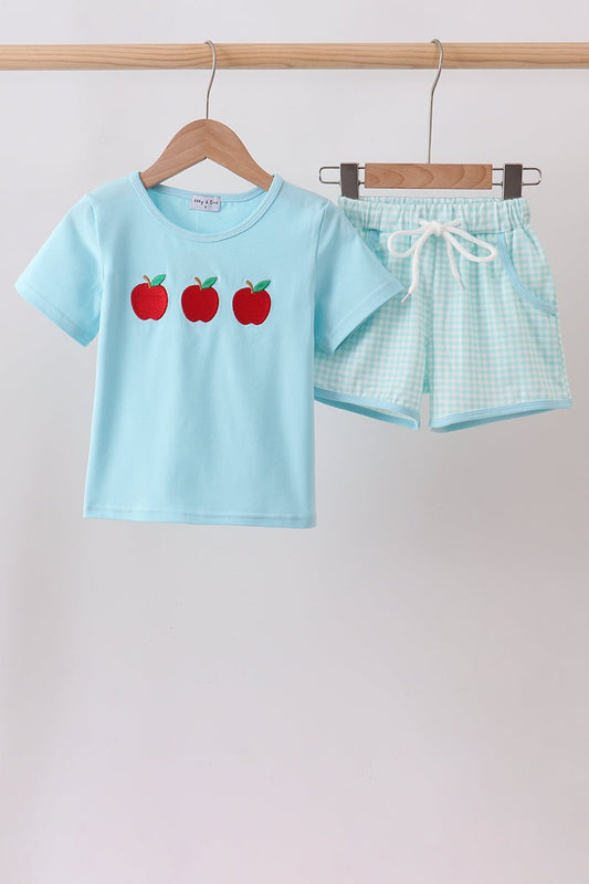 Blue Apple Embroidered Shorts Set - Abbies Place