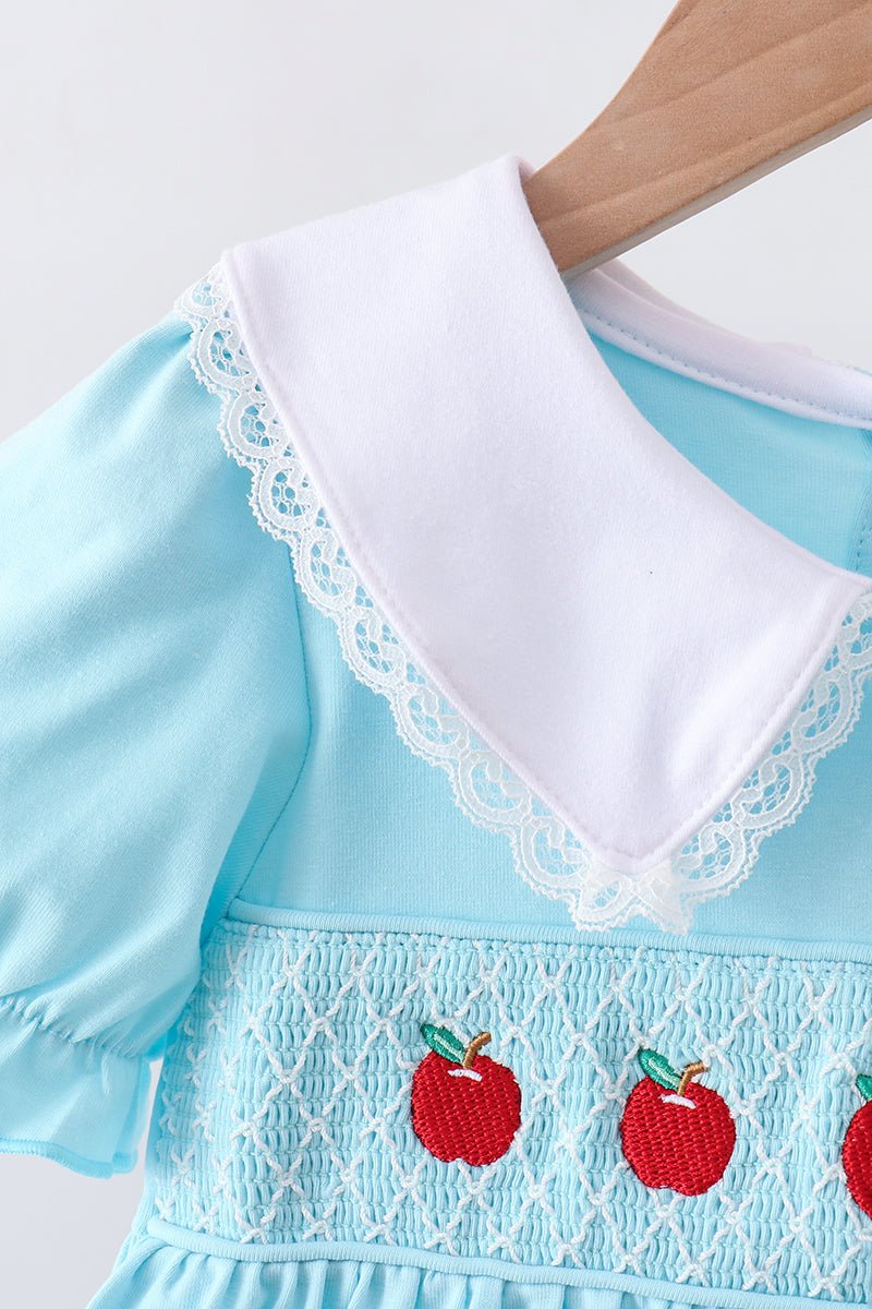 Blue Apple Smocked Lace Dress - Abbies Place