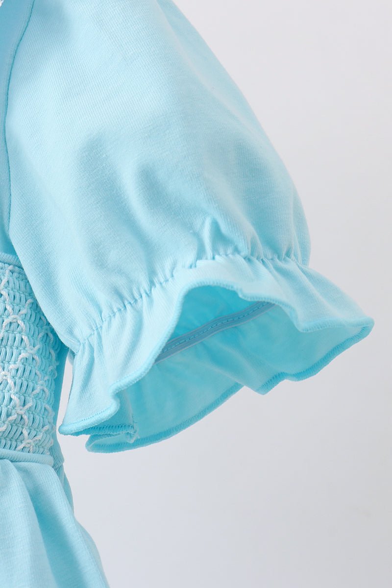 Blue Apple Smocked Lace Dress - Abbies Place