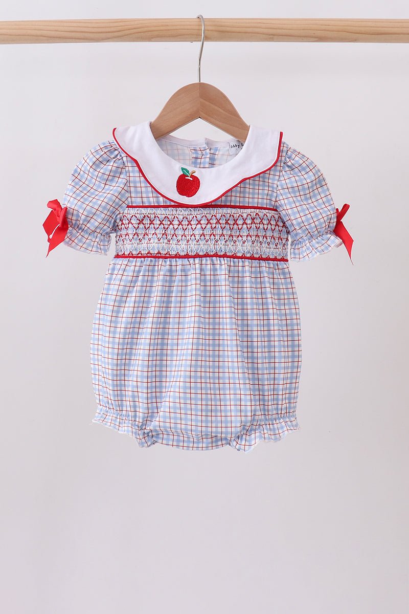 Blue Apple Smocked Plaid Bubble - Abbies Place