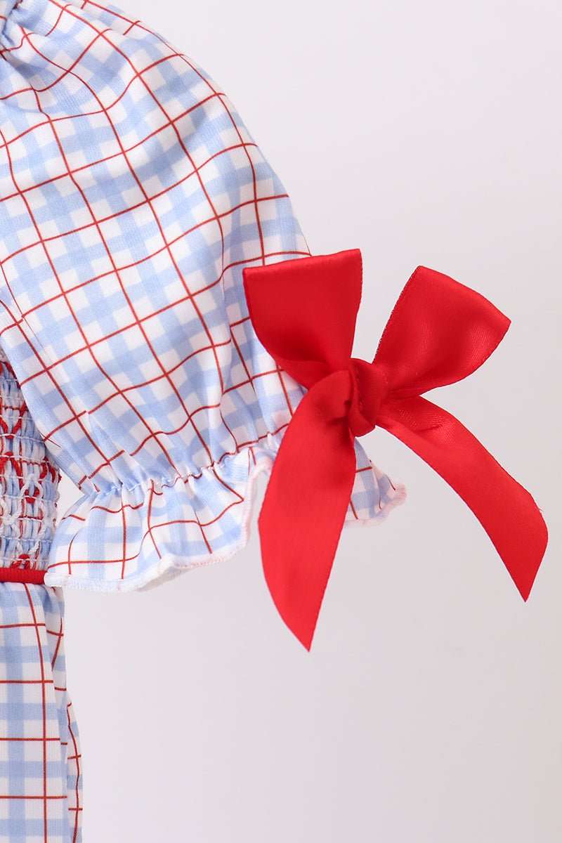 Blue Apple Smocked Plaid Bubble - Abbies Place