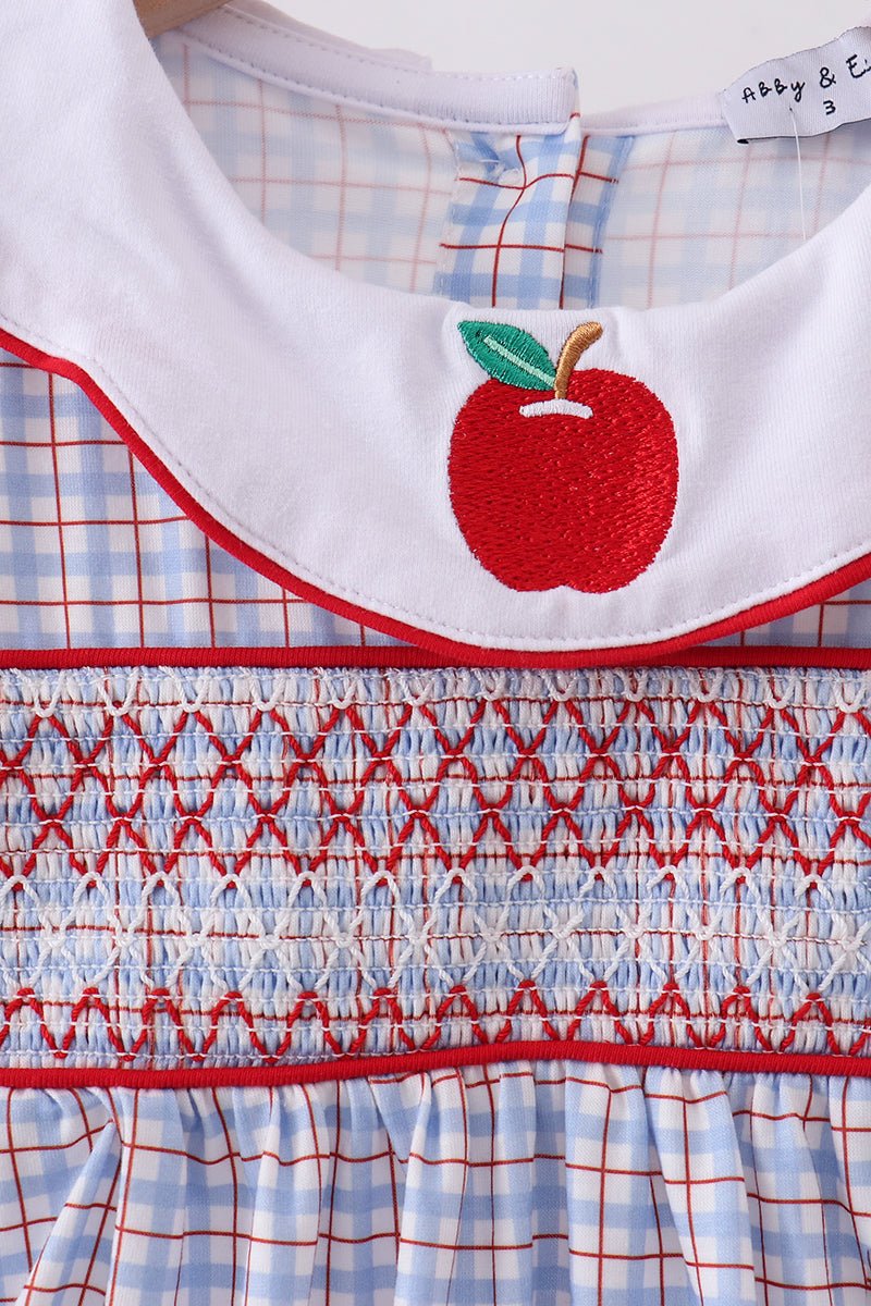 Blue Apple Smocked Plaid Dress - Abbies Place