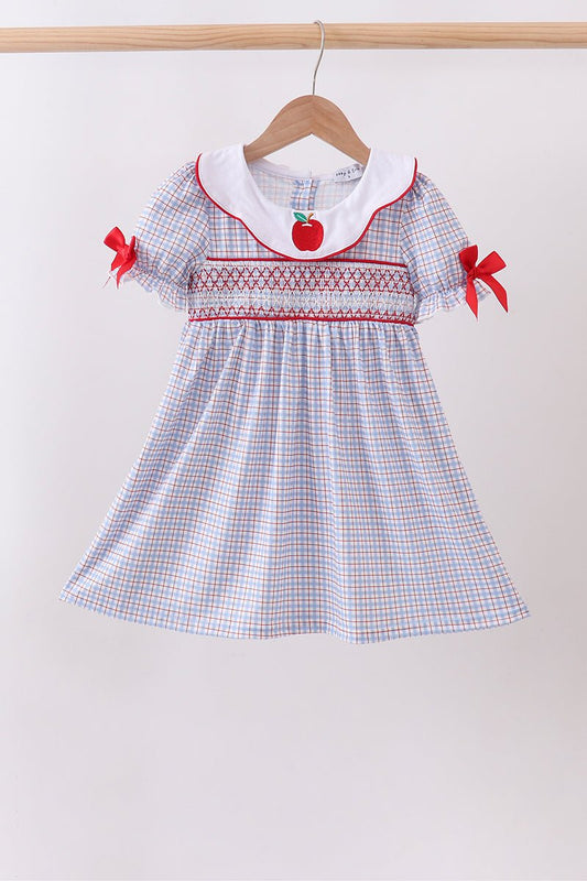 Blue Apple Smocked Plaid Dress - Abbies Place