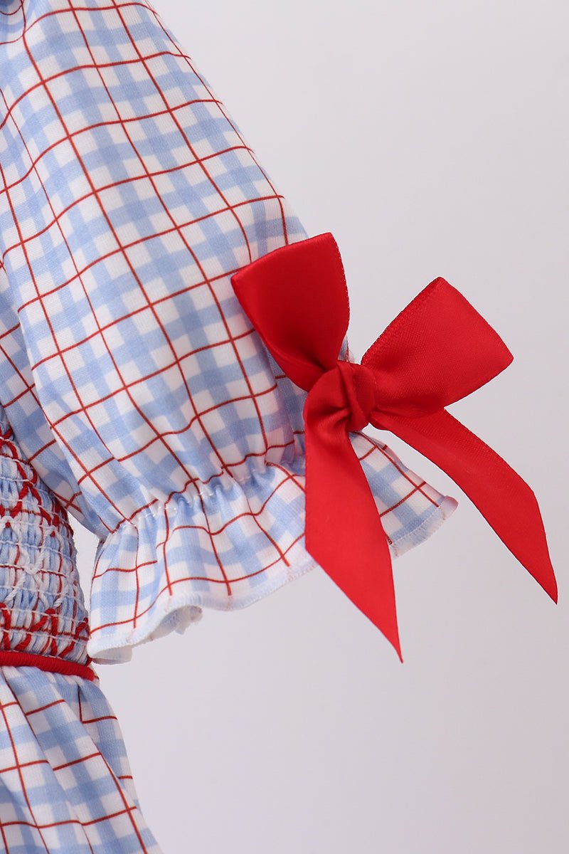 Blue Apple Smocked Plaid Dress - Abbies Place