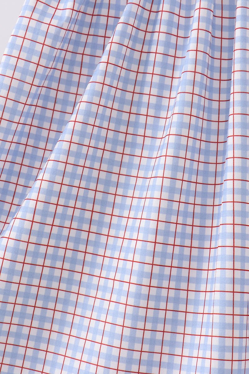 Blue Apple Smocked Plaid Dress - Abbies Place