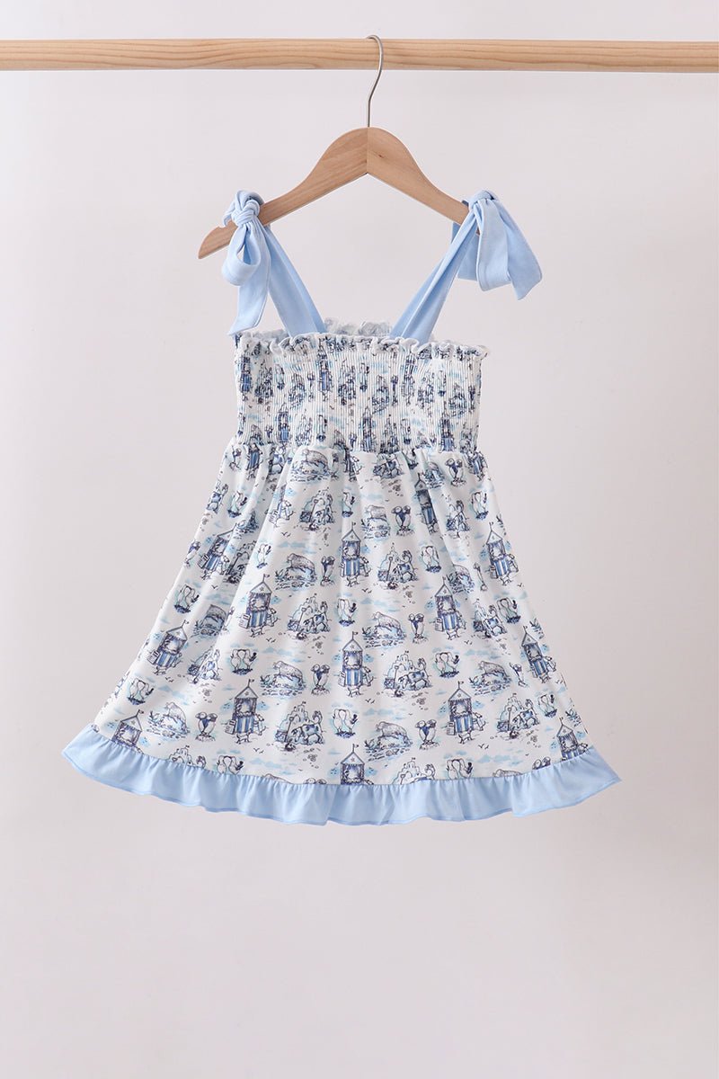Blue Beach Smocked Dress - Abbies Place