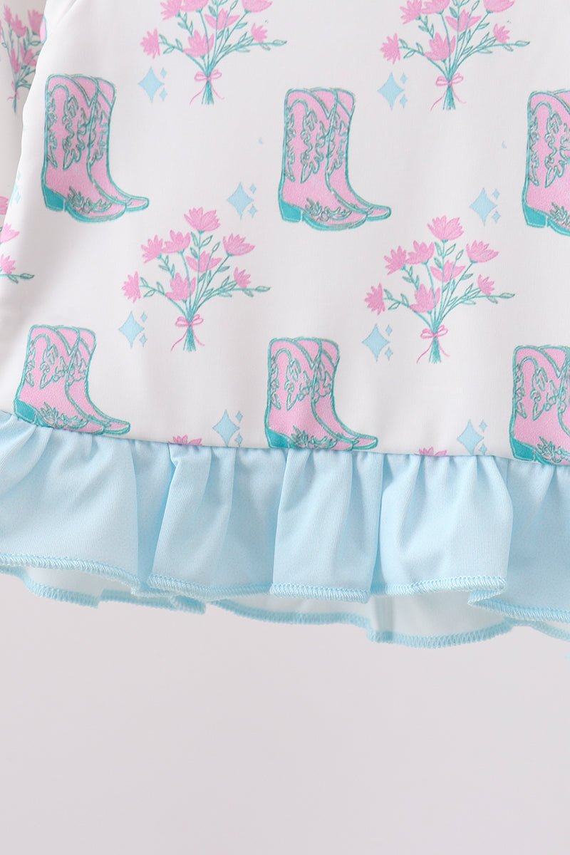 Blue Boots Ruffle Rashguard Set - Abbies Place