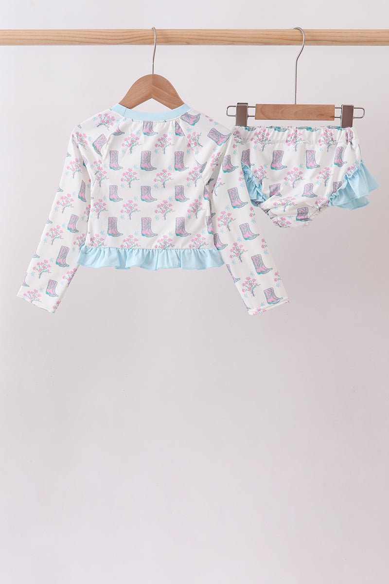 Blue Boots Ruffle Rashguard Set - Abbies Place